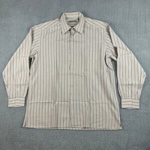 Martin Gordon Men's Large Cream Striped 100% Cotton Long Sleeve Button Up Shirt